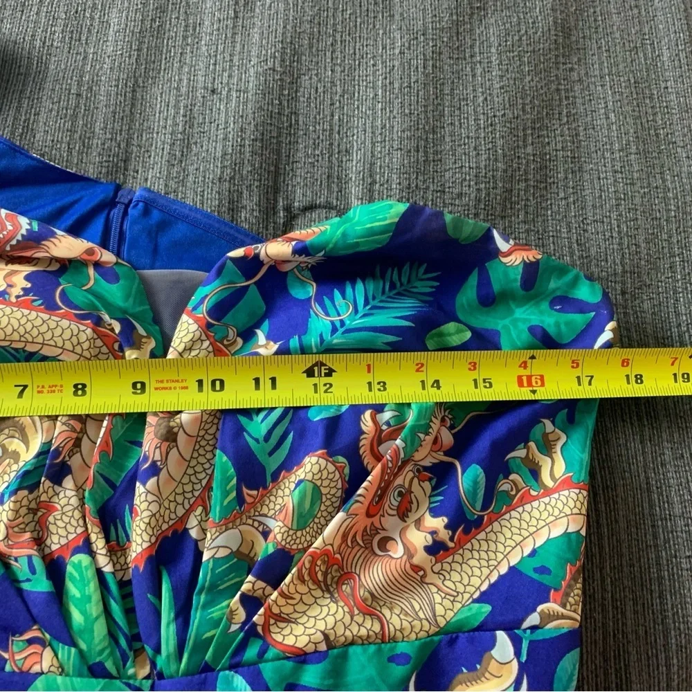 New Giffniseti Dragon Shoulder Bridesmaid Maxi Dress Gown Kimono Blue Orange - Picture 15 of 15